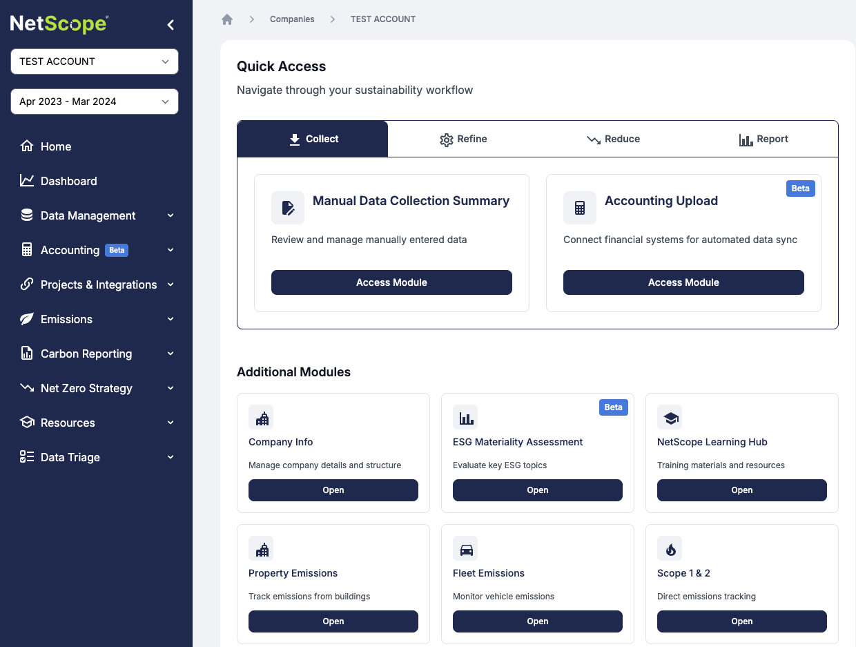 NetScope Carbon Reporting Platform